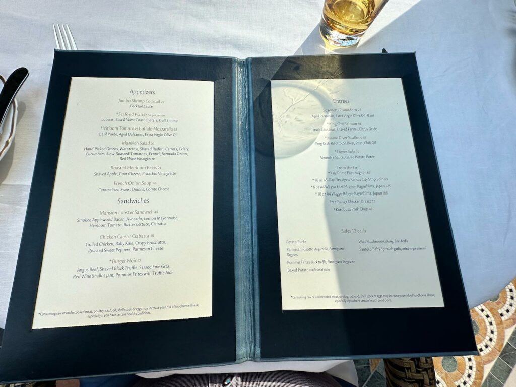 Lunch menu at The Mansion at MGM Grand